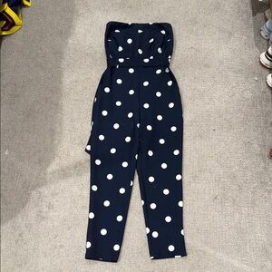 New York & Company Navy and White Polka Dot Jumpsuit